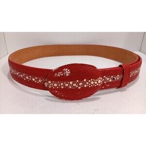 Los Altos Genuine Stingray Belt Red  Removable Buckle Handmade Size 38